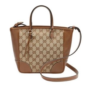 Gucci Bree Small GG Canvas Tote Bag Brown Grained Leather